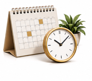 Ilustración de un calendario y un reloj para organizar las fechas